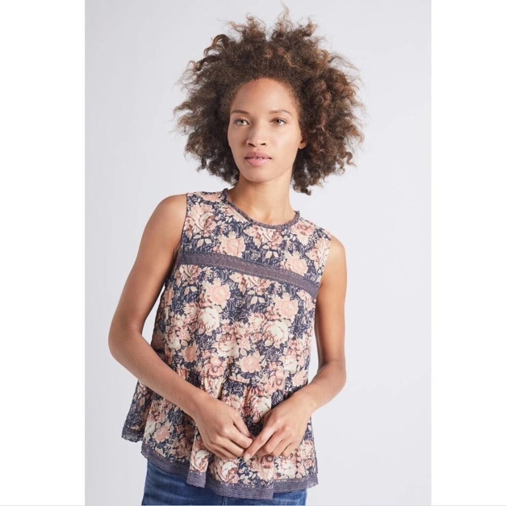 * A073 • Current/Elliott  Floral Lace Peplum Tank